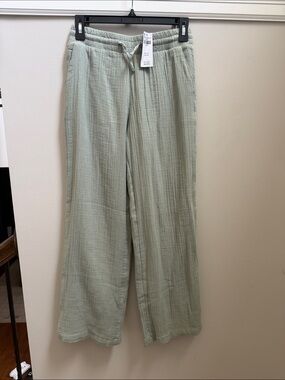 NWT Abercrombie Girls Light Sage Green Wide-Leg Flowy Drawstring Pants Sz 14